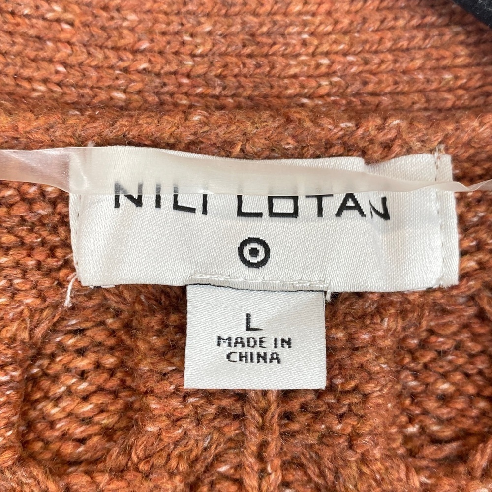 Nili Lotan chunky knit cardigan L long line open cable knit basketweave casual - Picture 2 of 10